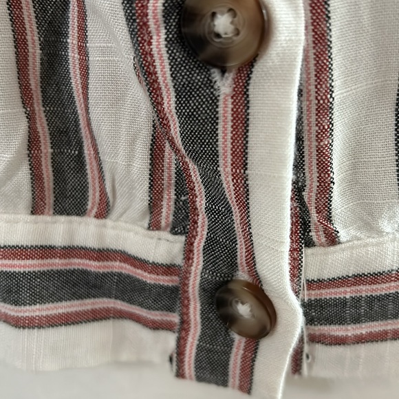 Volcom Juniors Button Up Cropped Striped Short Sleeve Shirt Size L - Picture 4 of 10